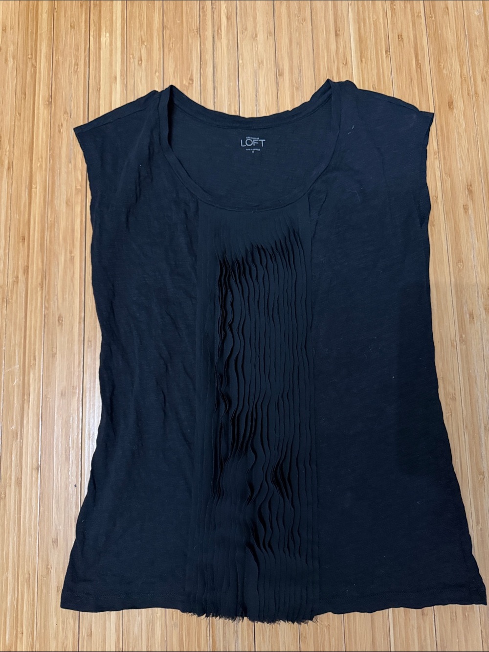 LOFT Black Pleated Front Tank Top